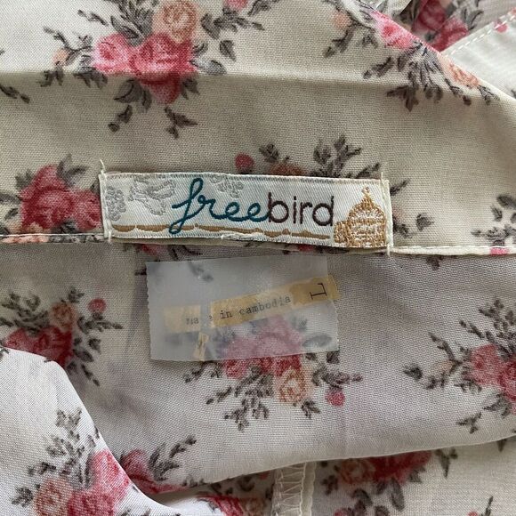 Freebird Dress Womens Large Beige Pink Floral Sleeveless Button Front Lined - Picture 5 of 6